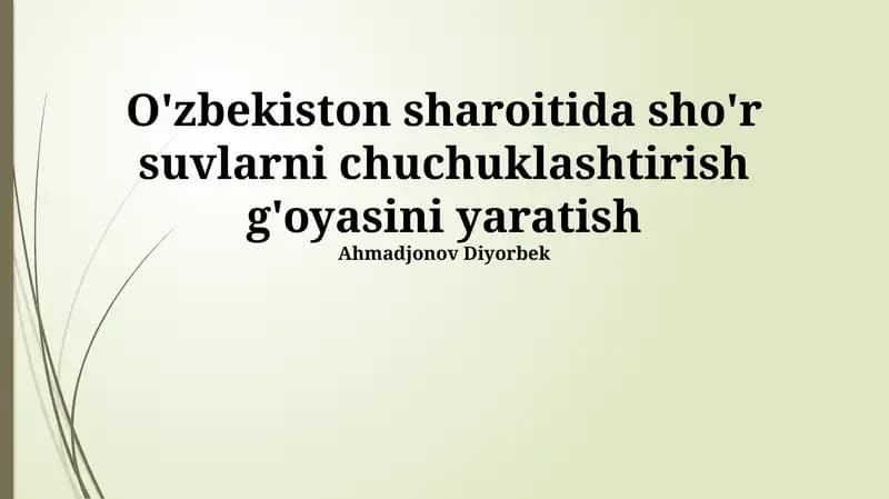 O'zbekistonda sho'r suvni chuchuklashtirish