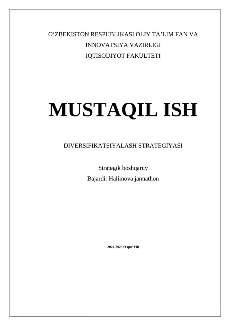 Diversifikatsiyalash Strategiyasi