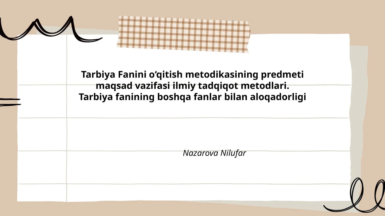 Tarbiya Fanini o‘qitish metodikasi