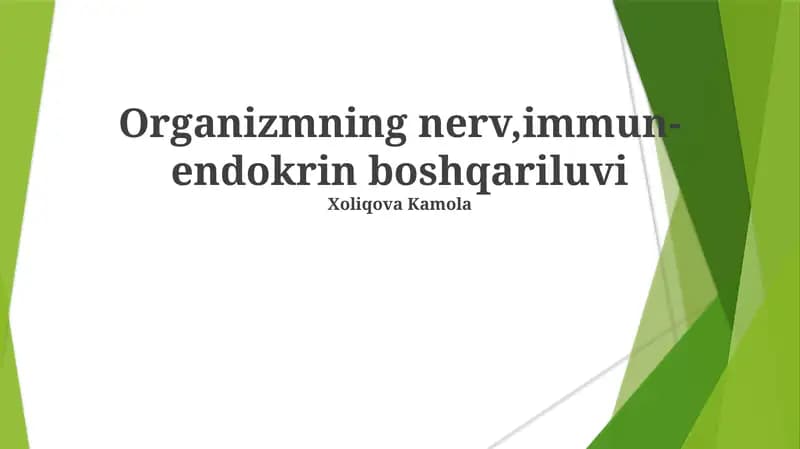 Organizmning nerv, immun-endokrin boshqariluvi