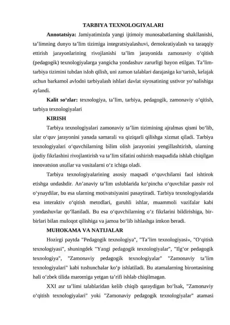 Tarbiya texnologiyalari