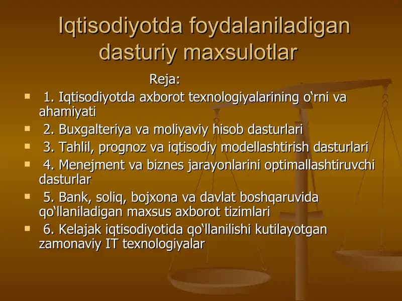 Iqtisodiyotta foydalaniladigan dasturiy mahsulotlar