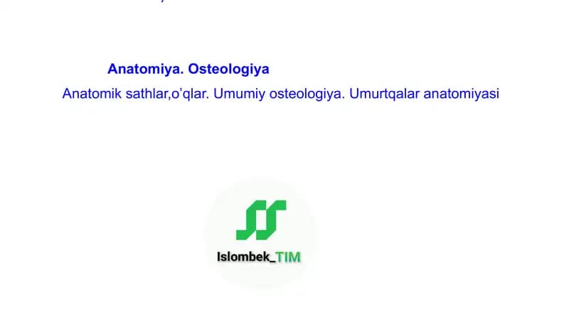 Anatomiya. Osteologiya  Anatomik sathlar,o’qlar. Umumiy osteologiya. Umurtqalar anatomiyasi