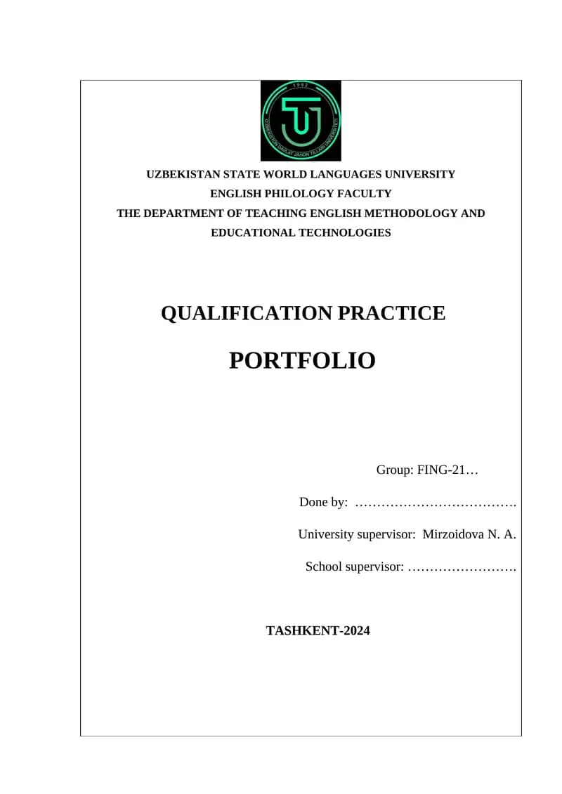 QUALIFICATION PRACTICE PORTFOLIO