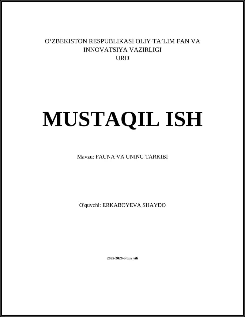 FAUNA VA UNING TARKIBI