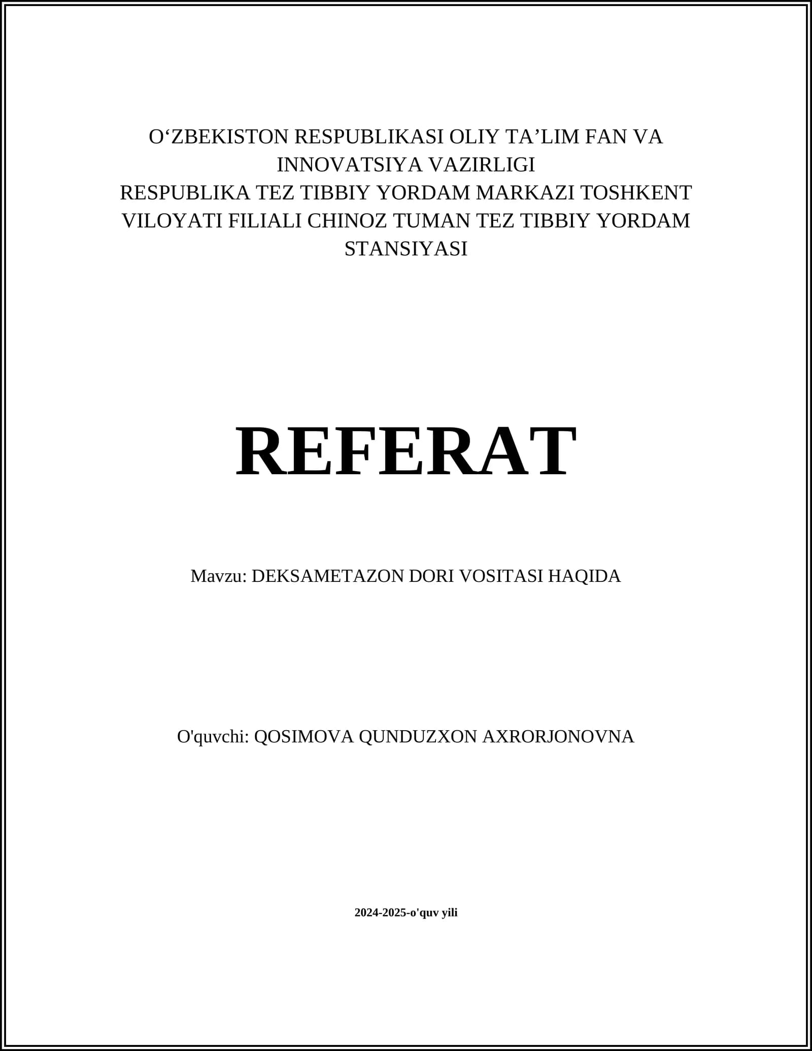 DEKSAMETAZON DORI VOSITASI