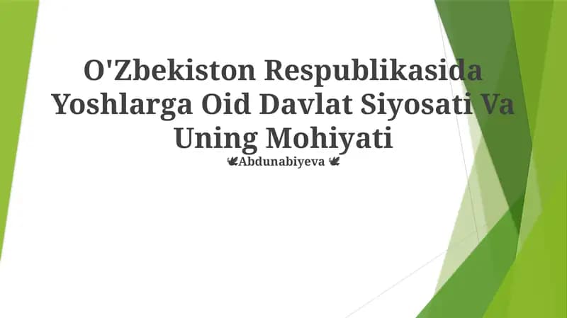 O'Zbekiston Respublikasida Yoshlarga Oid Davlat Siyosati Va Uning Mohiyati