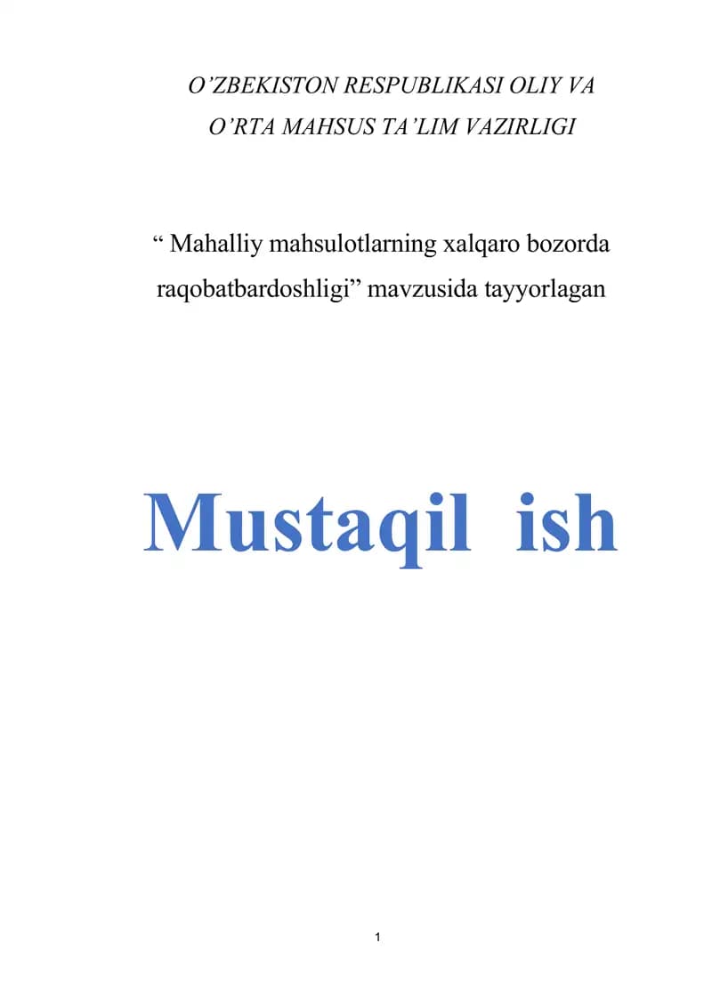 Mahalliy mahsulotlarning xalqaro bozorda raqobatbardoshligi