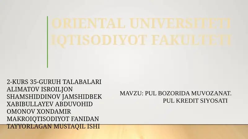 PUL BOZORIDA MUVOZANAT.BMPUL KREDIT SIYOSATI