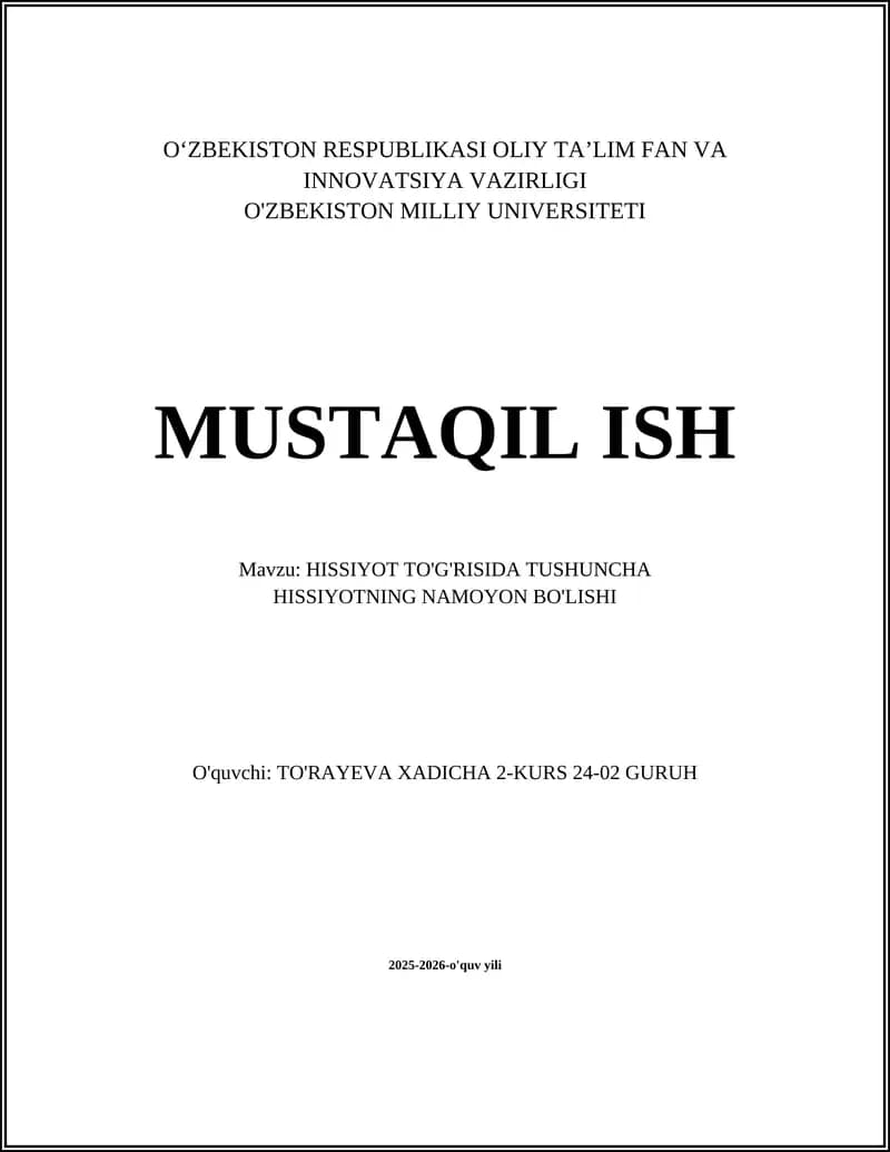 HISSIYOT TO'G'RISIDA TUSHUNCHA