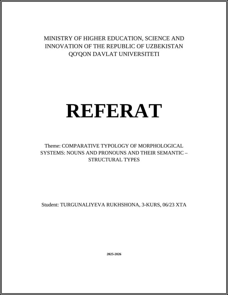 COMPARATIVE TYPOLOGY OF MORPHOLOGICAL SYSTEMS