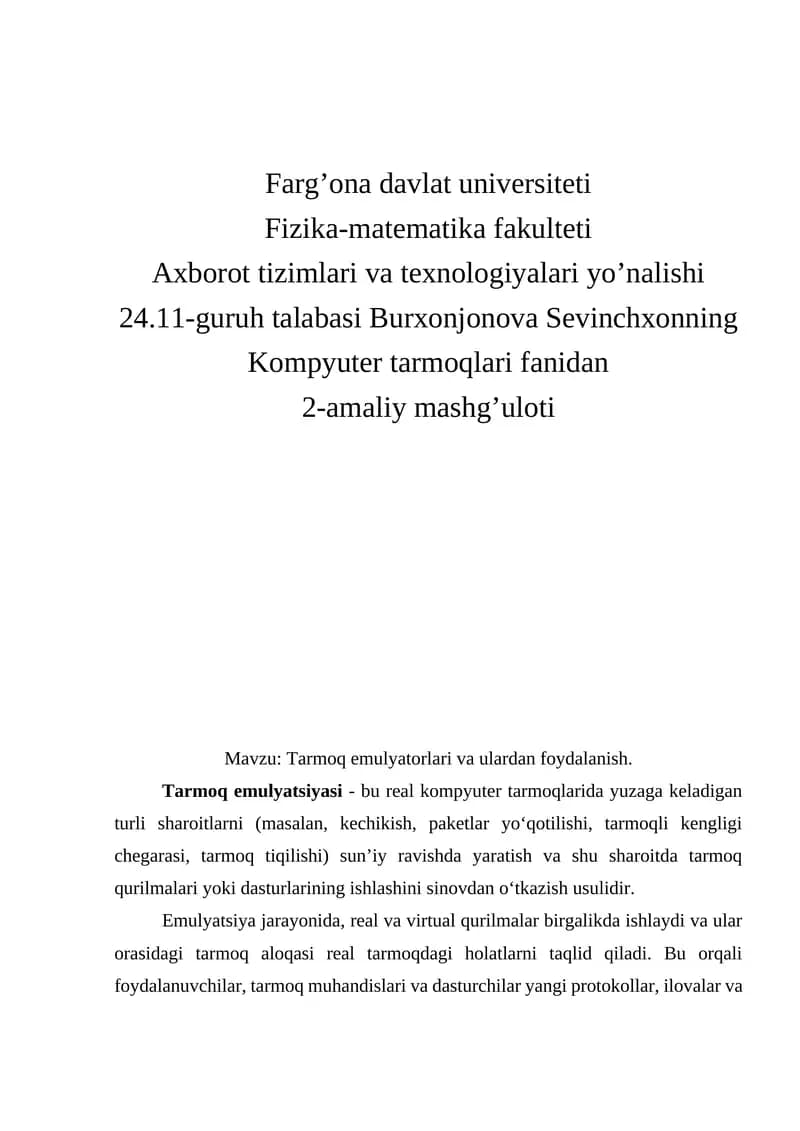 Tarmoq emulyatorlari va ulardan foydalanish