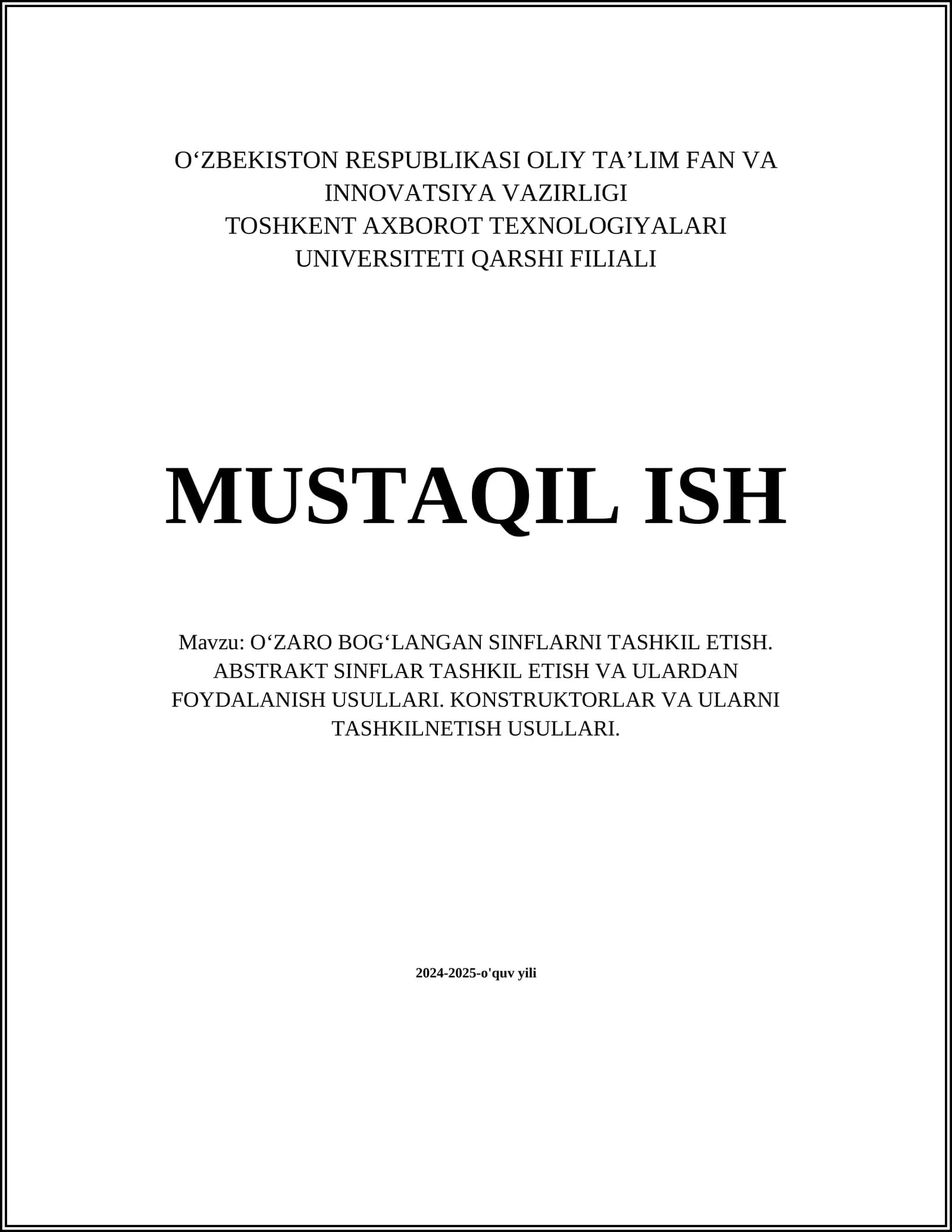 O‘ZARO BOG‘LANGAN SINFLARNI TASHKIL ETISH