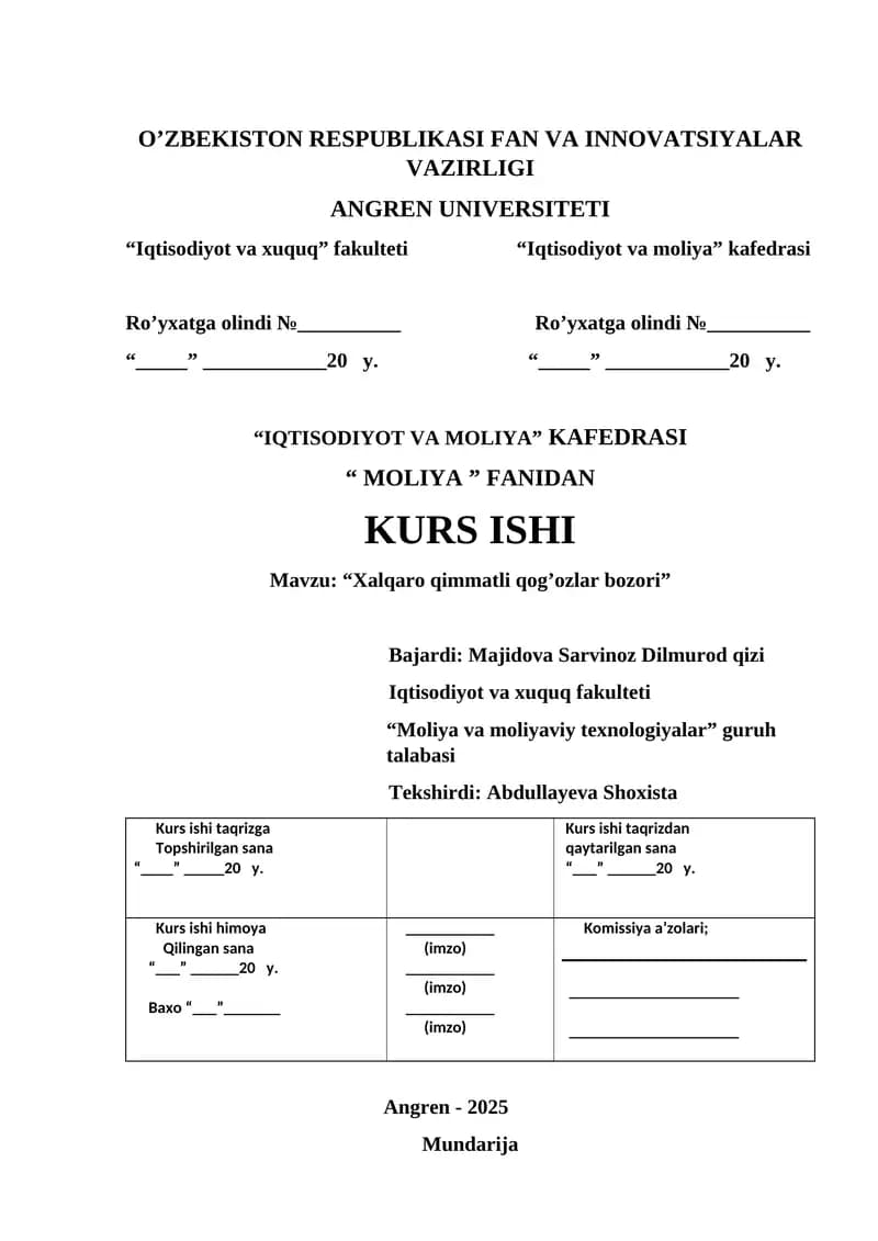 Xalqaro qimmatli qog’ozlar bozori