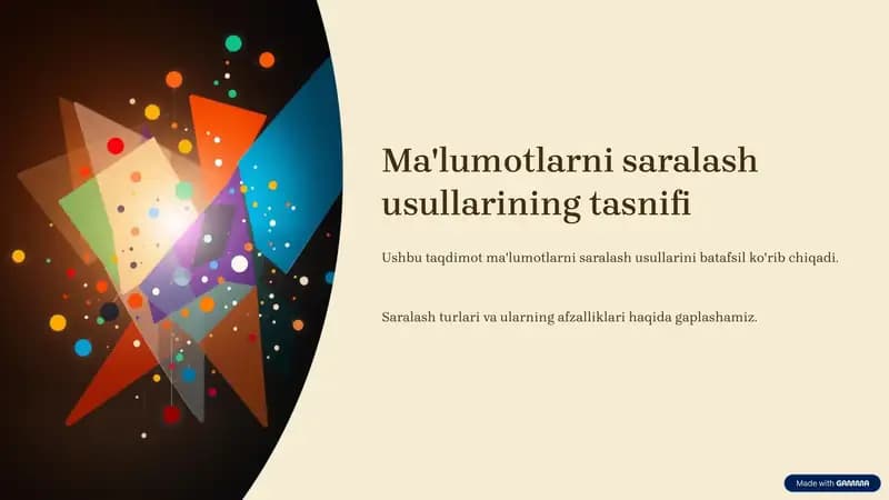 Ma'lumotlarni saralash usullarining tasnifi