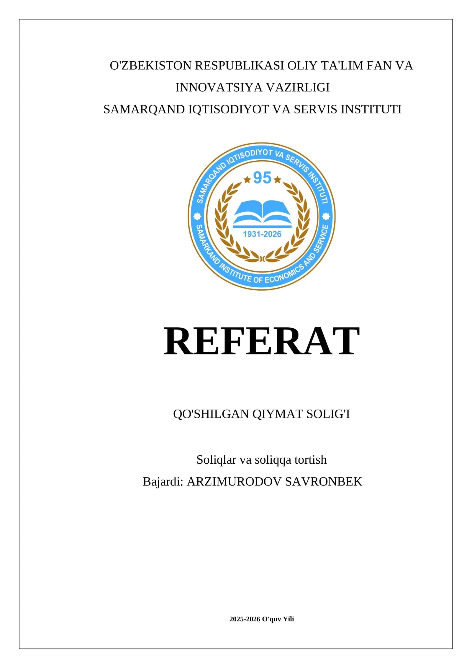 Qo'shilgan qiymat solig'i