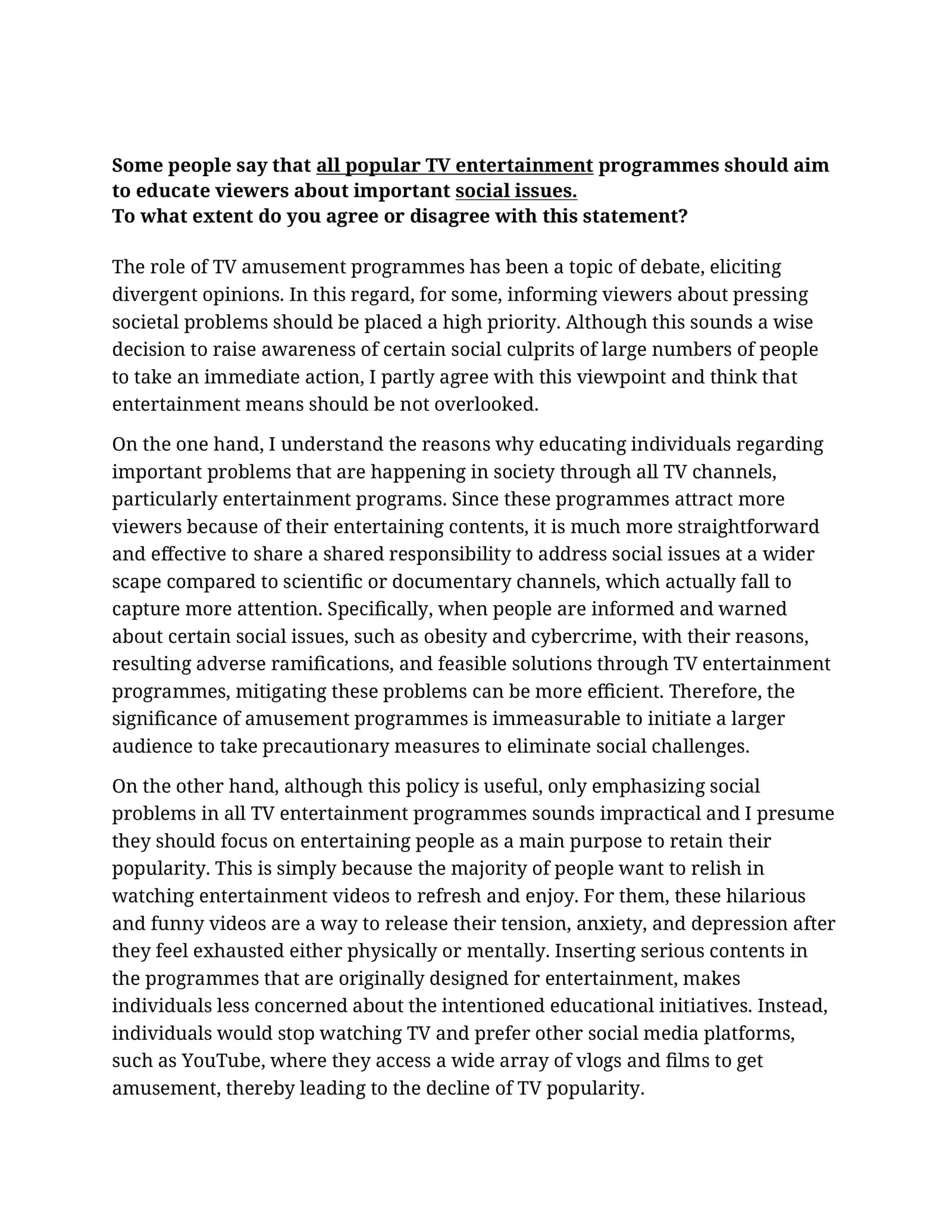 Importance of Social Issues in TV Entertainment Programmes