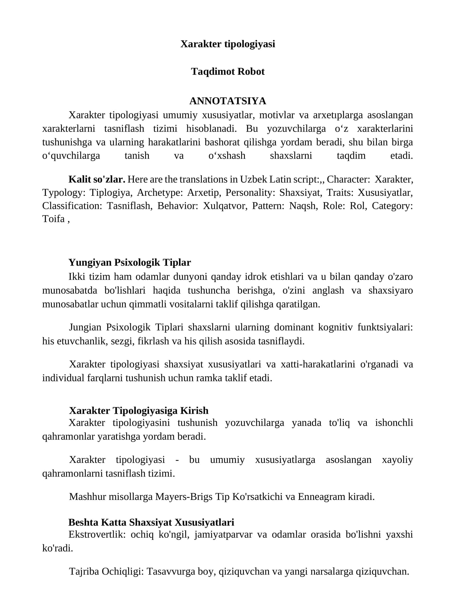 Xarakter tipologiyasi