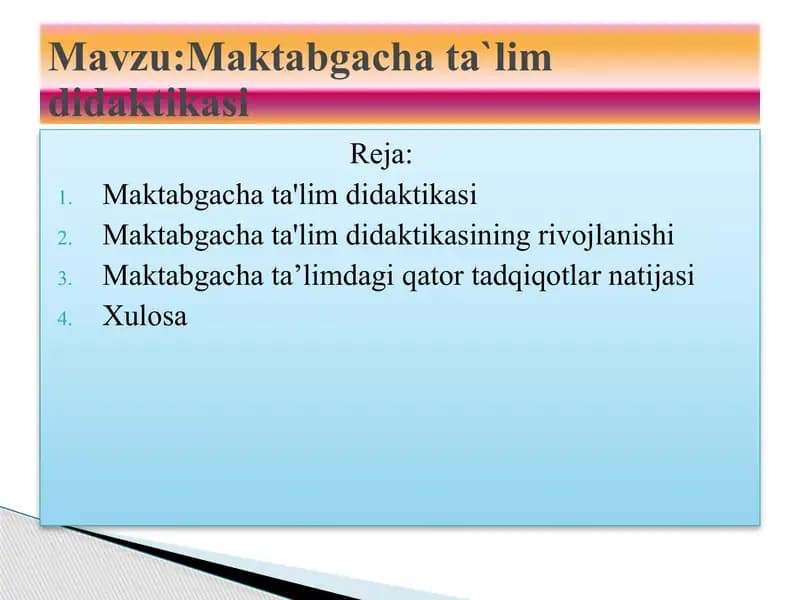 Maktabgacha ta'lim didaktikasi