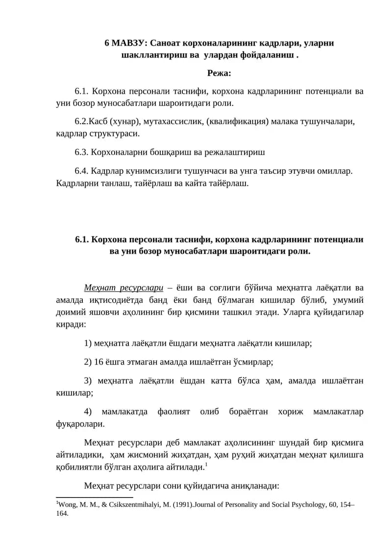 Меҳнат ресурслари
