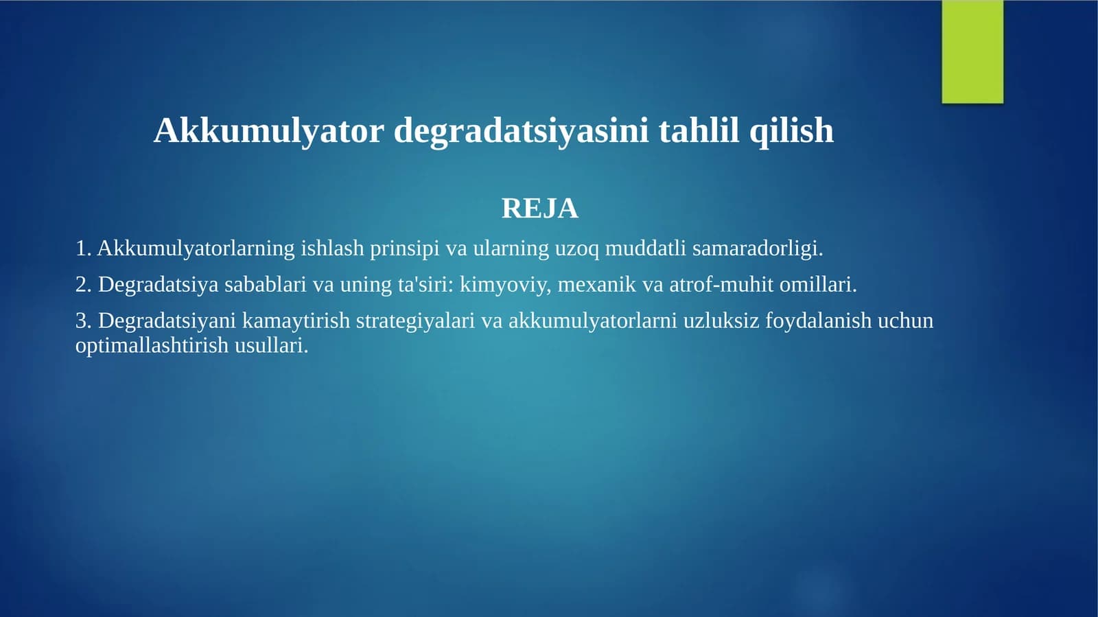 Akkumulyator degradatsiyasini tahlil qilish