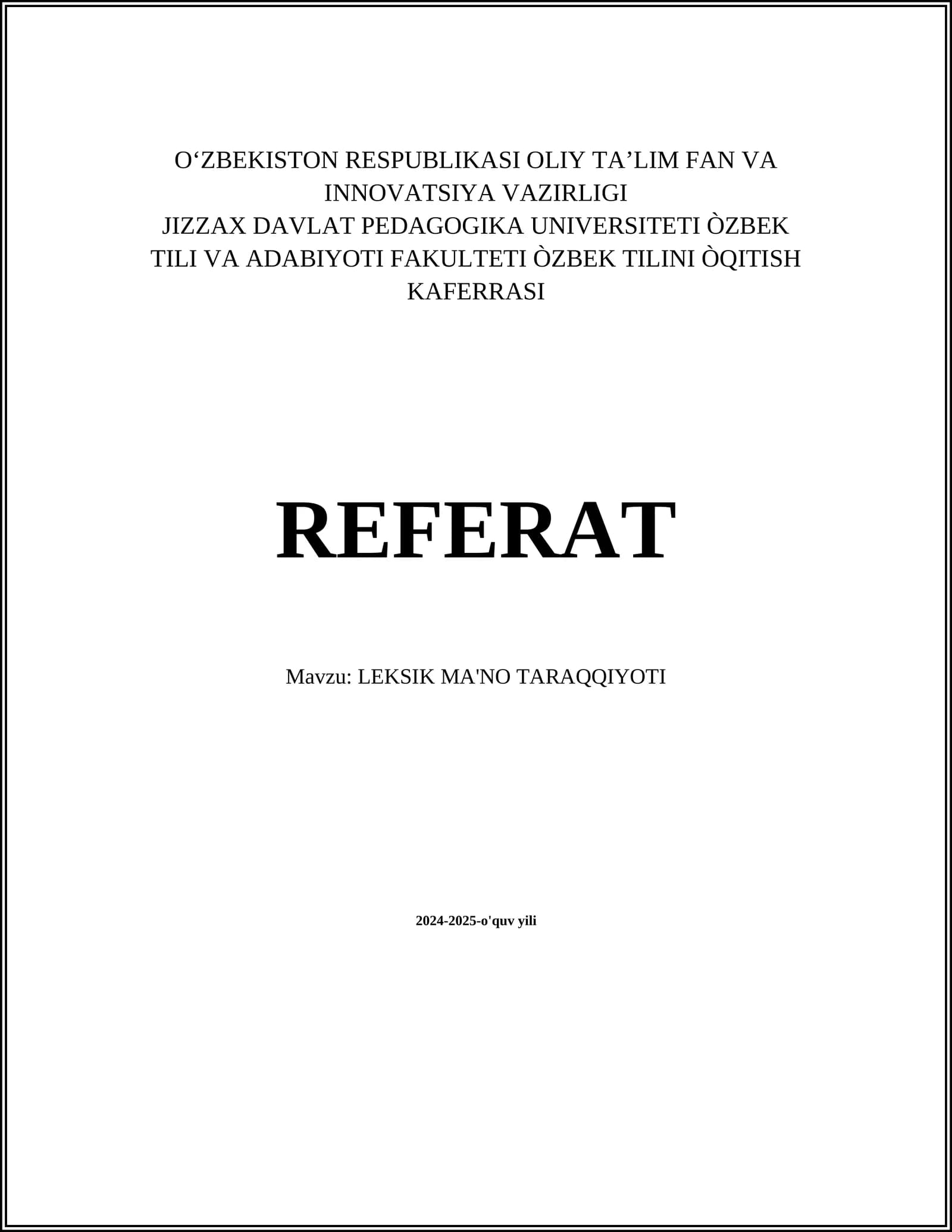 LEKSIK MA'NO TARAQQIYOTI