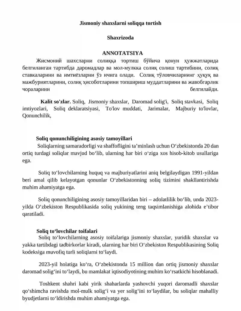Jismoniy shaxslarni soliqqa tortish