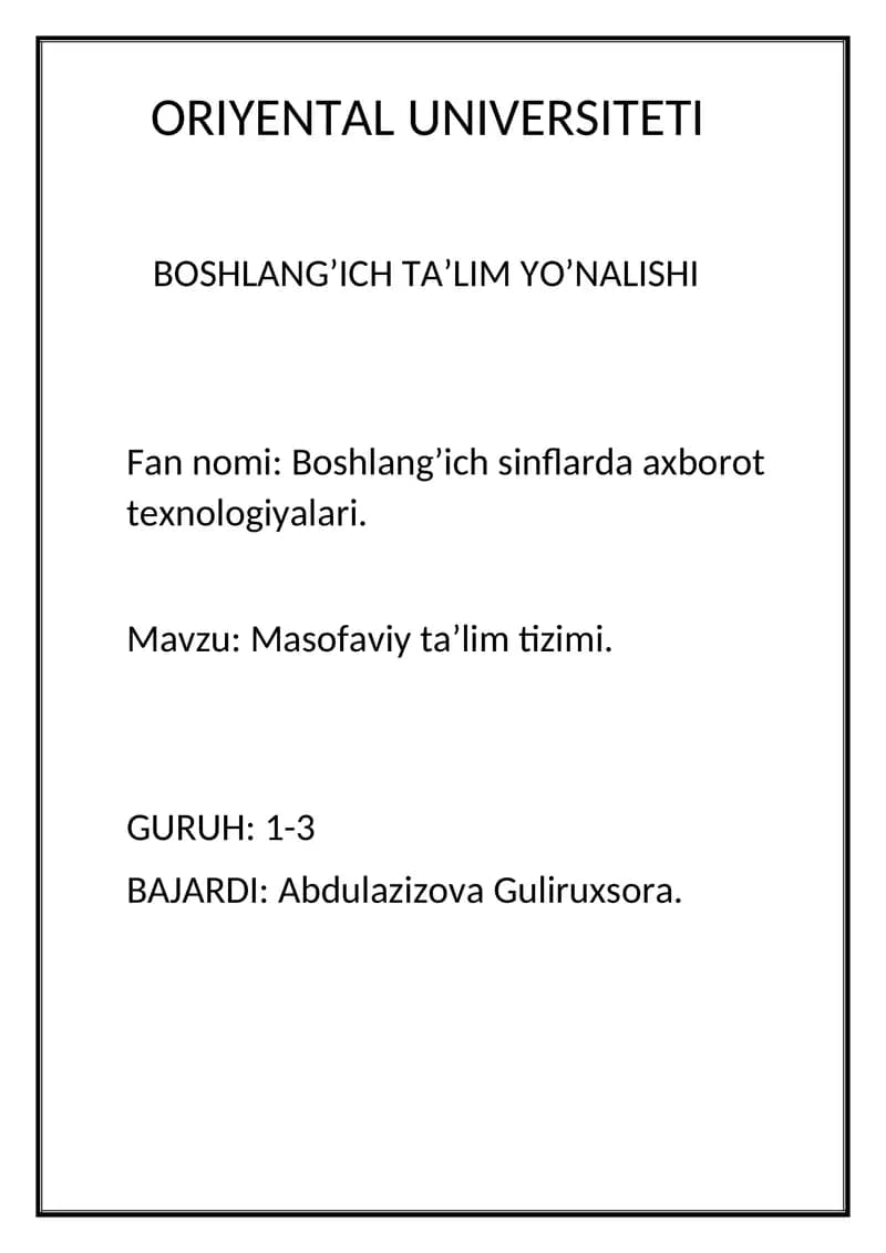Masofaviy ta’lim tizimi