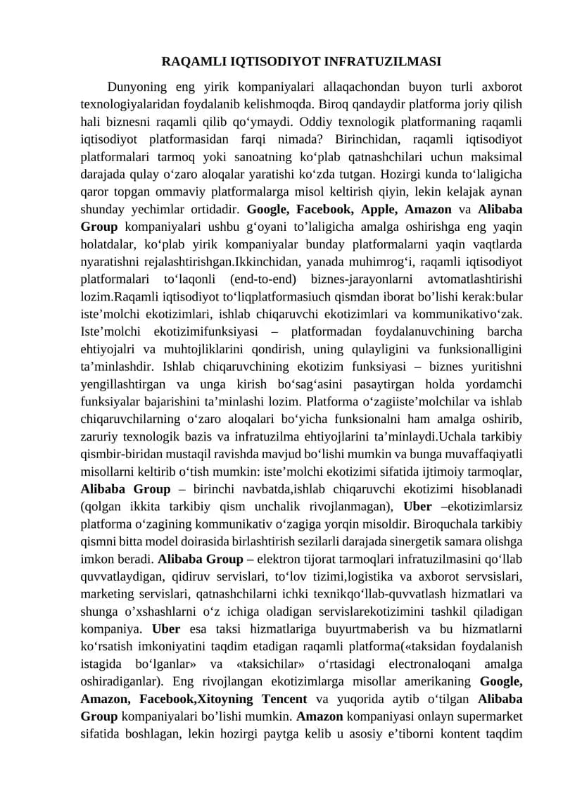 RAQAMLI IQTISODIYOT INFRATUZILMASI
