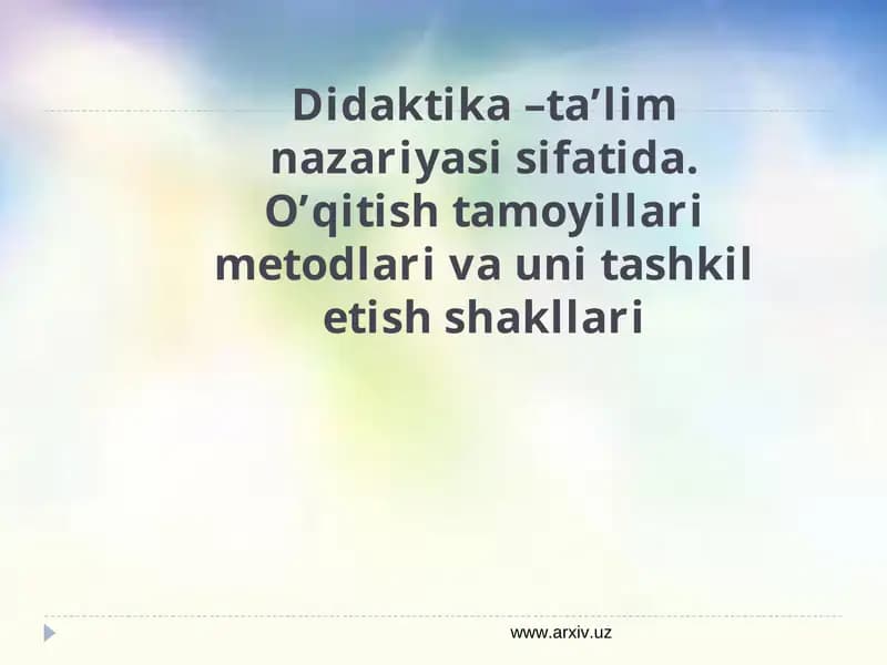 Didaktika –ta’lim nazariyasi sifatida