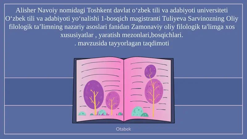 Oliy Filologik Ta'limning Xususiyatlari