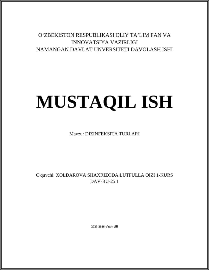 DIZINFEKSITA TURLARI