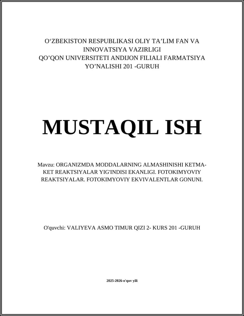 Organizmda Moddalar Almashinuvi