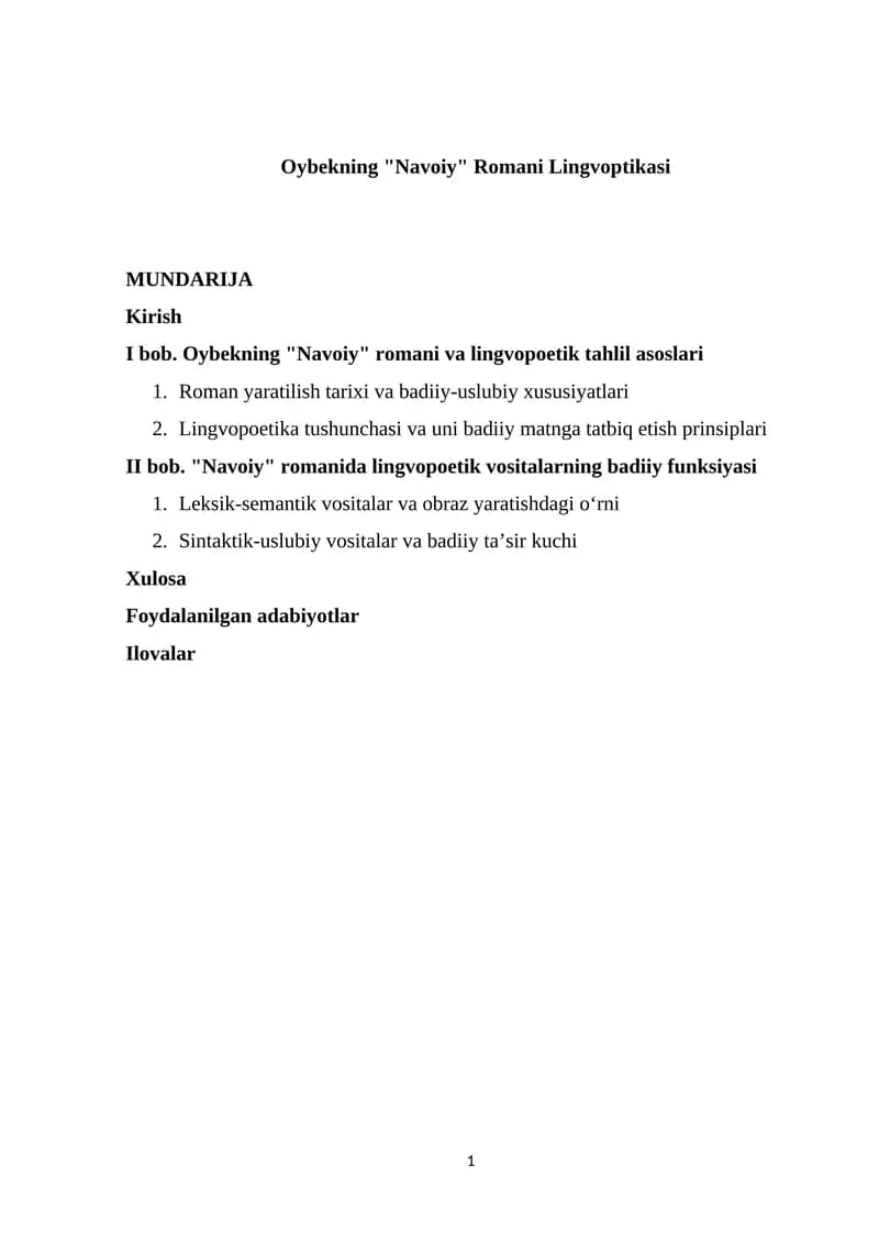 Oybekning "Navoiy" Romani Lingvoptikasi