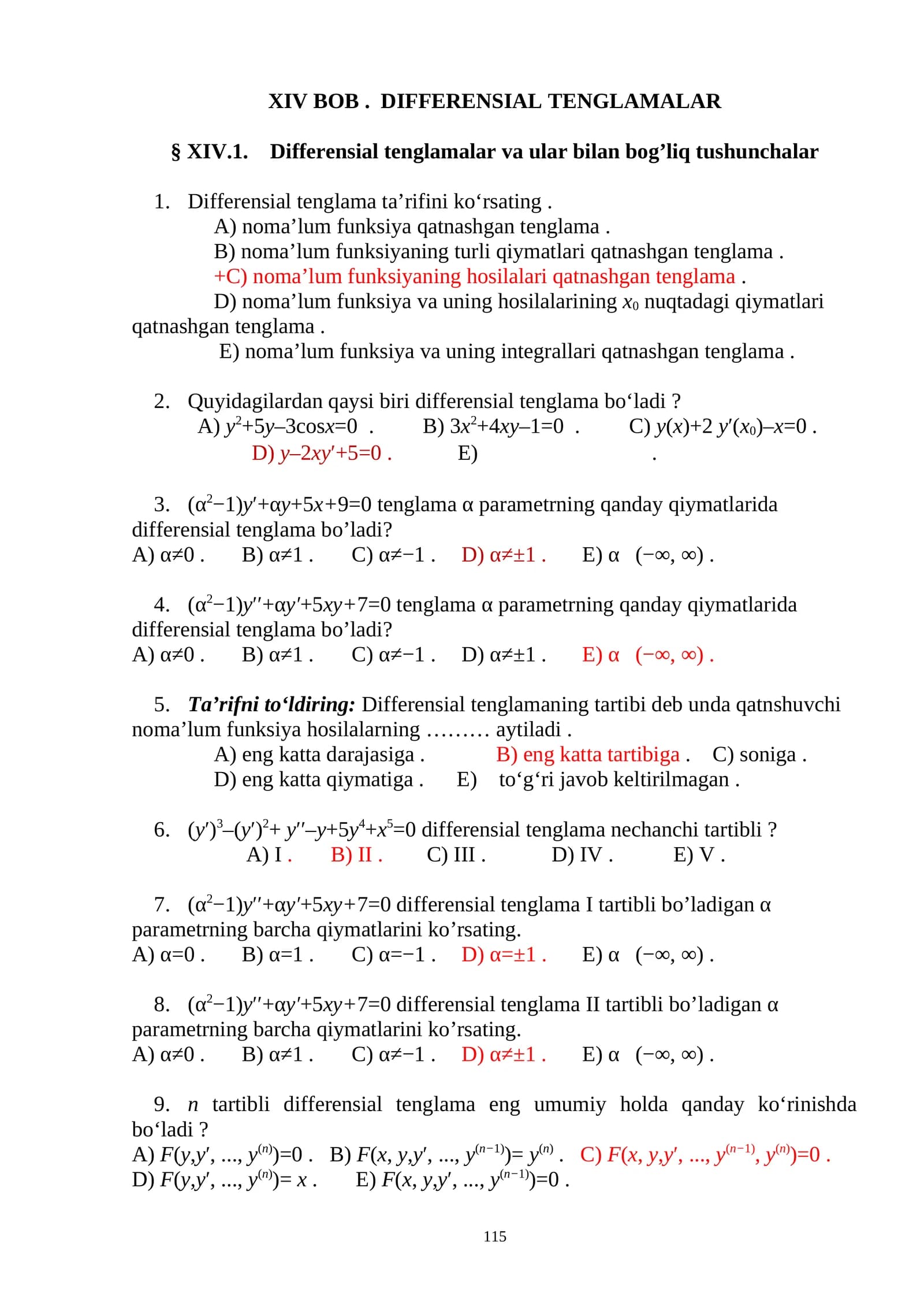 XIV BOB. DIFFERENSIAL TENGLAMALAR