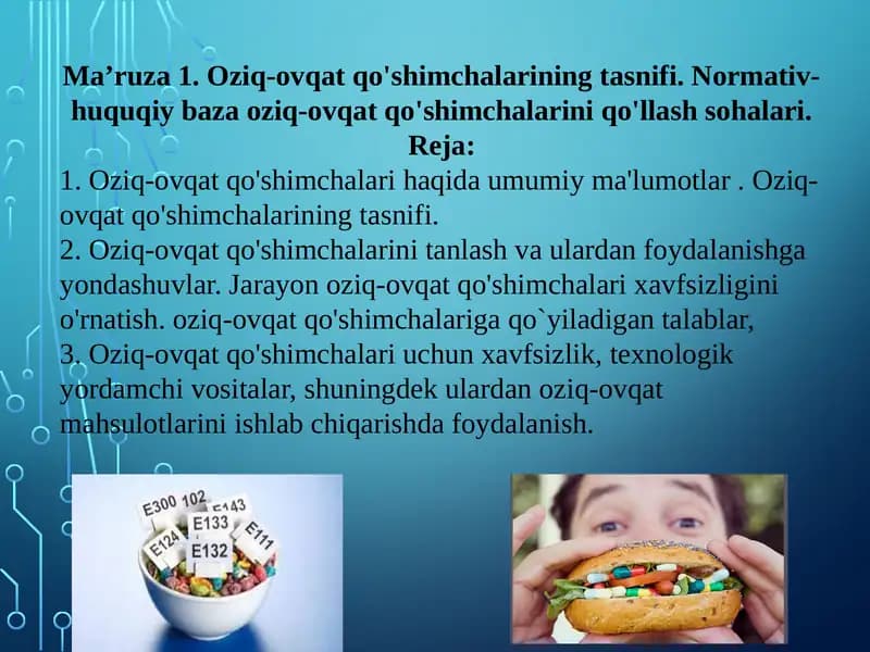 Oziq-ovqatqo'shimchalarining tasnifi