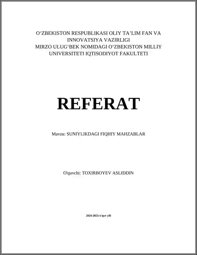 SUNIYLIKDAGI FIQHIY MAHZABLAR