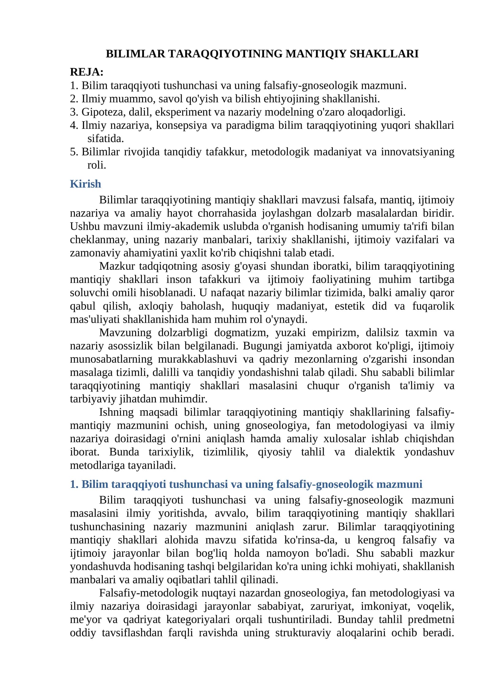 Bilimlar Taraqqiyotining Mantiqiy Shakllari