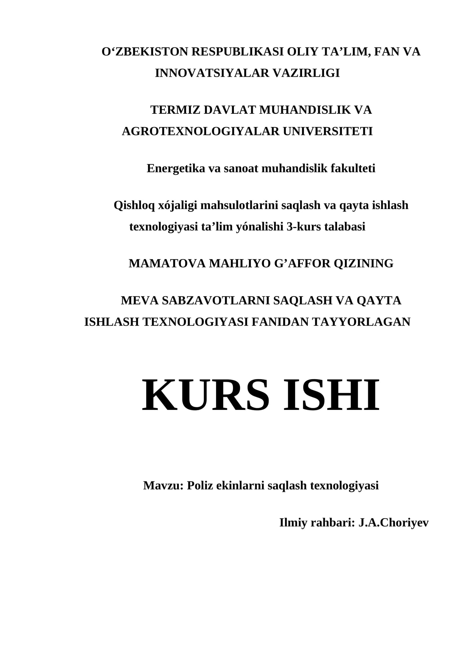POLIZ EKINLARNI SAQLASH TEXNOLOGIYASI