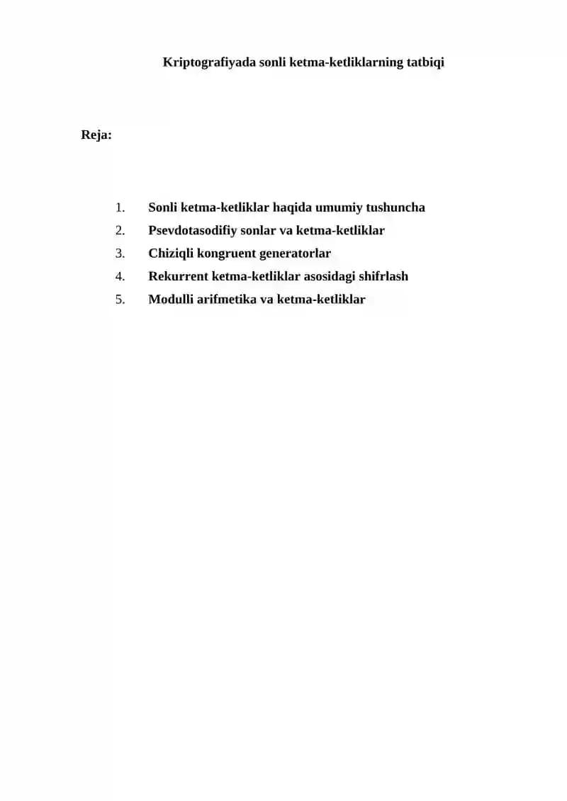 Kriptografiyada sonli ketma-ketliklarning tatbiqi