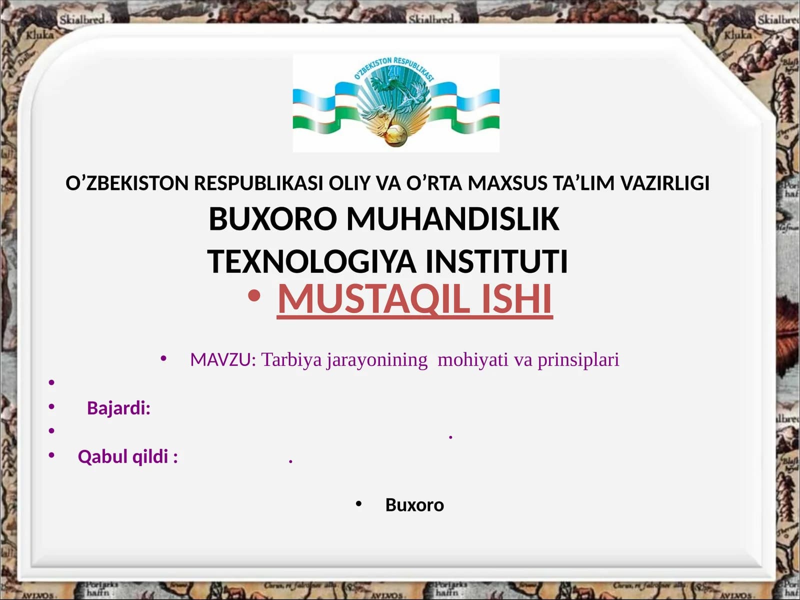 Tarbiya jarayonining mohiyati va prinsiplari