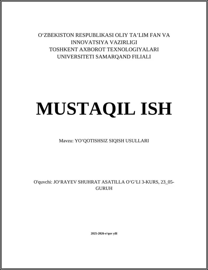 YOʻQOTISHSIZ SIQISH USULLARI