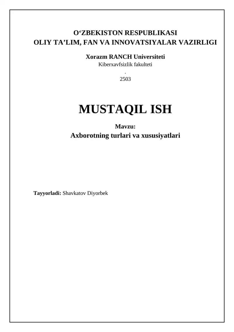Axborotning turlari va xususiyatlari