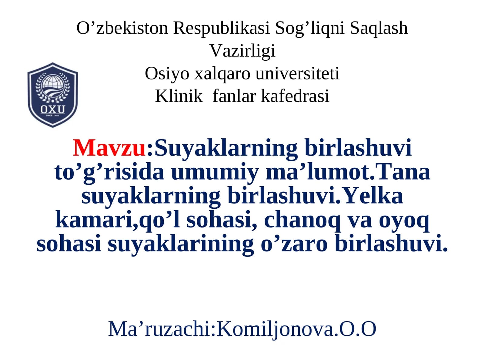 Suyaklarning birlashuvi to’g’risida umumiy ma’lumot