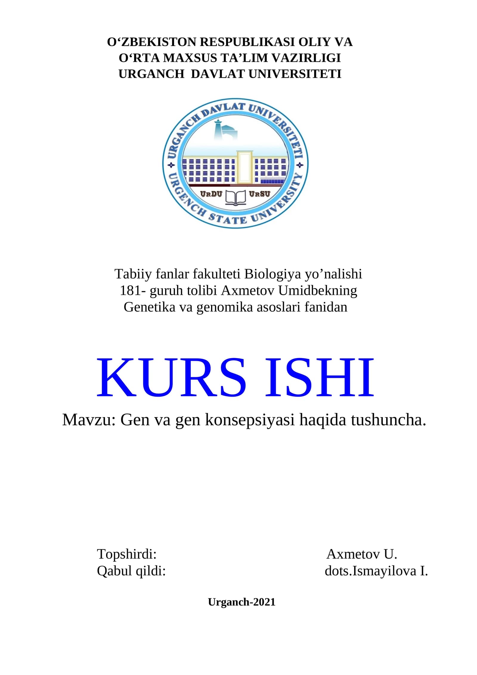 Gen va gen konsepsiyasi haqida tushuncha