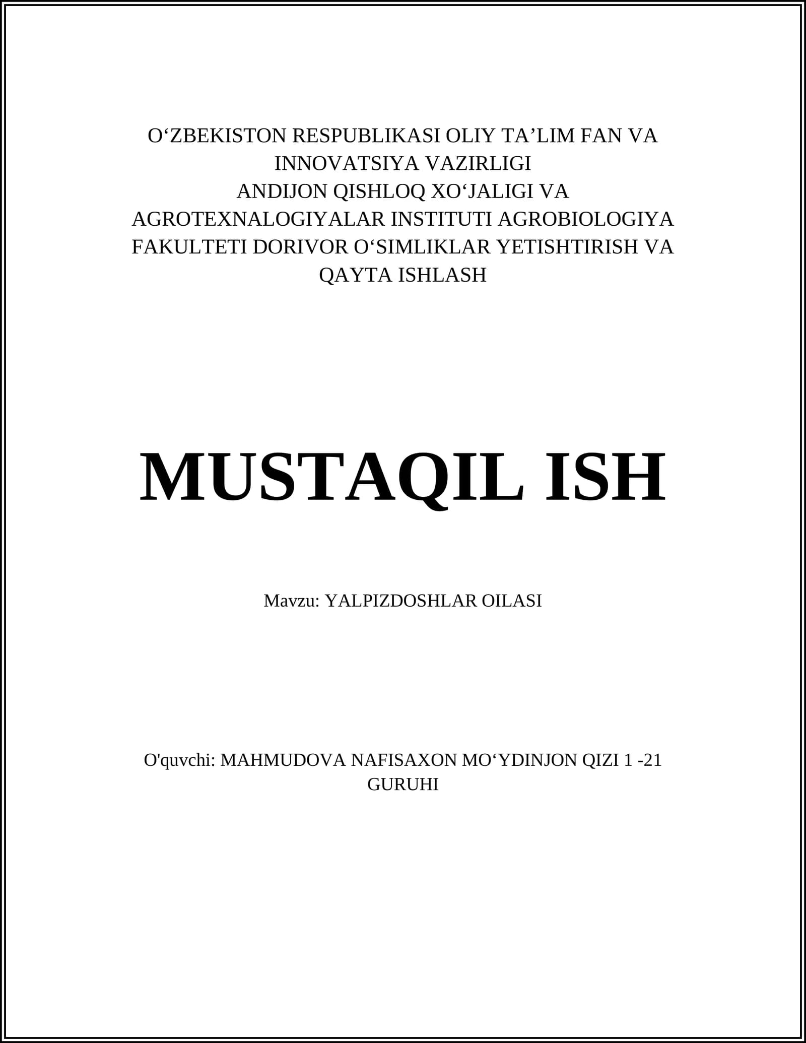 YALPIZDOSHLAR OILASI