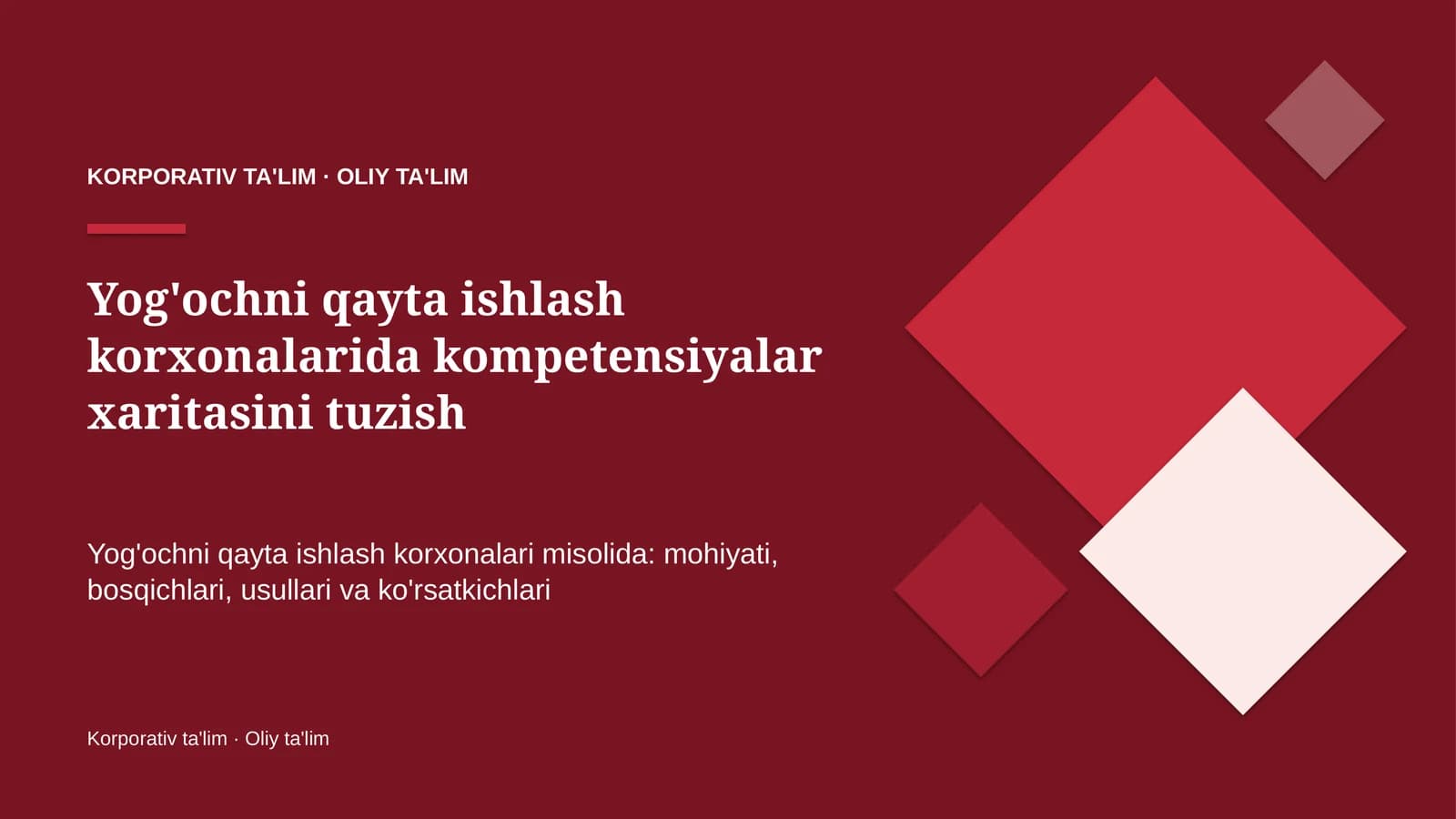 Yog'ochni qayta ishlash korxonalarida kompetensiyalar xaritasini tuzish