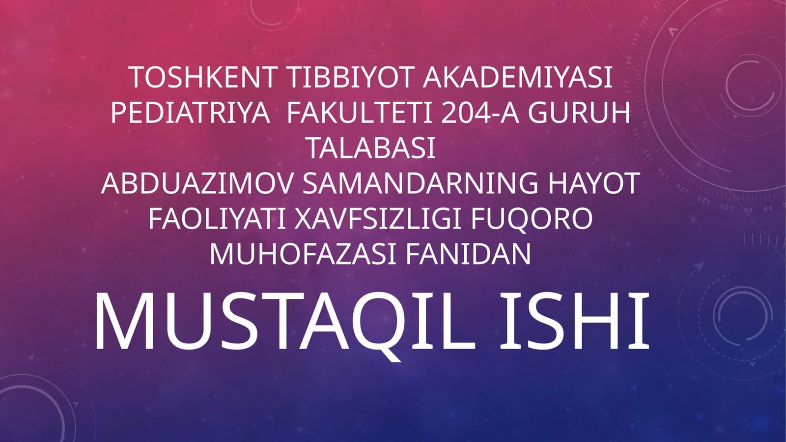 Abduazimov Samandarning hayot faoliyati xavfsizligi
