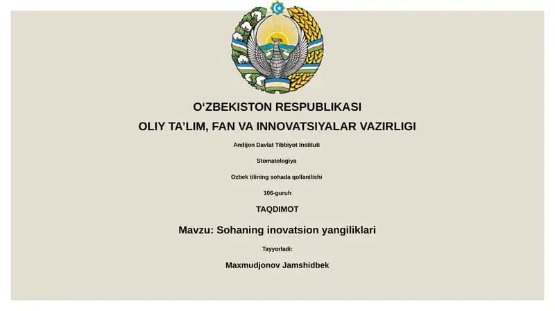 Sohaning innovatsion yangiliklari