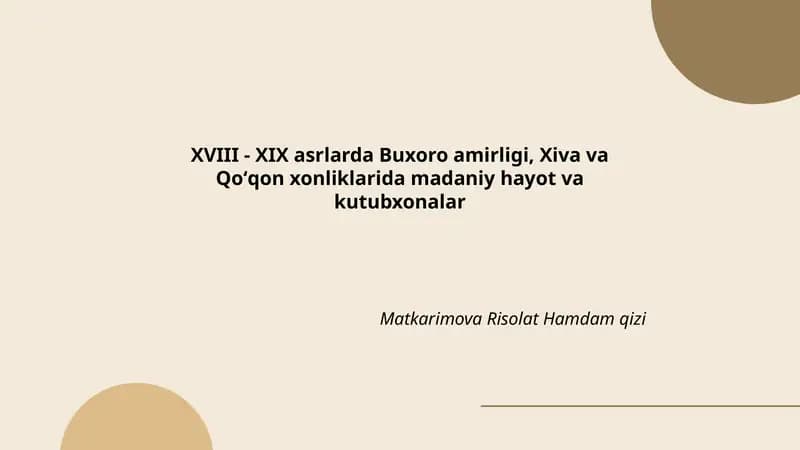 Buxoro amirligidagi madaniy rivojlanish